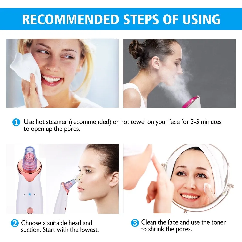 Aibeau Blackhead Remover Electric Blackhead Vacuum Suction Rechargeable Whitehead Remover Tool Kite Cleanser with 4 Replaceable Heads, Hot Pack Function and 3 Modes