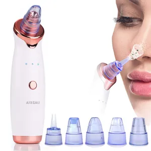 Aibeau Blackhead Remover Electric Blackhead Vacuum Suction Rechargeable Whitehead Remover Tool Kite Cleanser with 4 Replaceable Heads, Hot Pack Function and 3 Modes