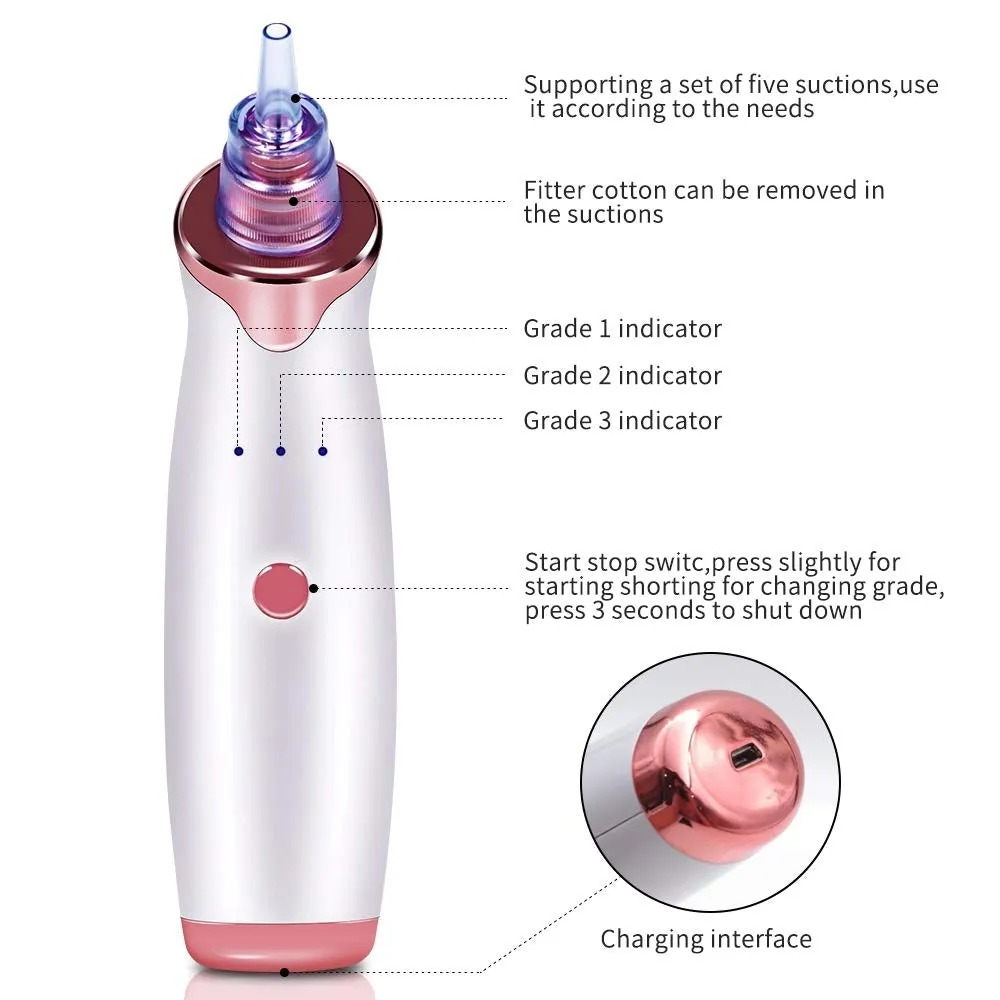 Aibeau Blackhead Remover Electric Blackhead Vacuum Suction Rechargeable Whitehead Remover Tool Kite Cleanser with 4 Replaceable Heads, Hot Pack Function and 3 Modes