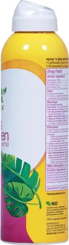 Alba Botanica Kids Sunscreen Spray for Face and Body, Tropical Fruit, Broad Spectrum SPF 50, Water Resistant, 5 fl. oz. Bottle