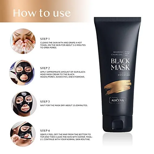 Aliceva Blackhead Remover Mask, Peel Off Face Mask, Charcoal Peel Off Mask for All Skin Types with Applicator - 2.12 FL.OZ / 60G