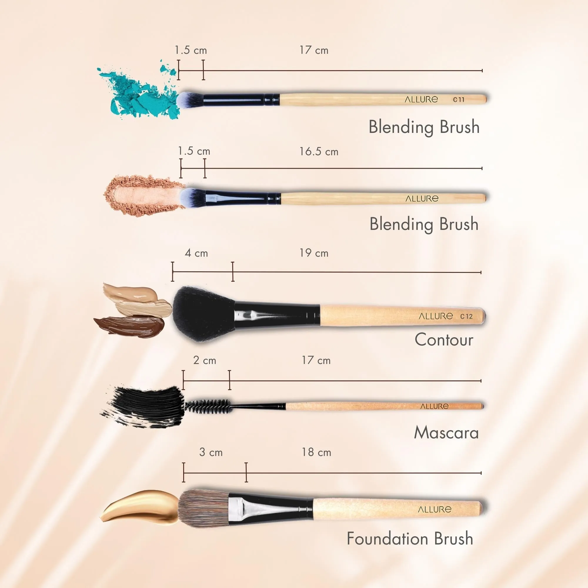 Allure Makeup Brush Set (pack Of 19 Brushes)