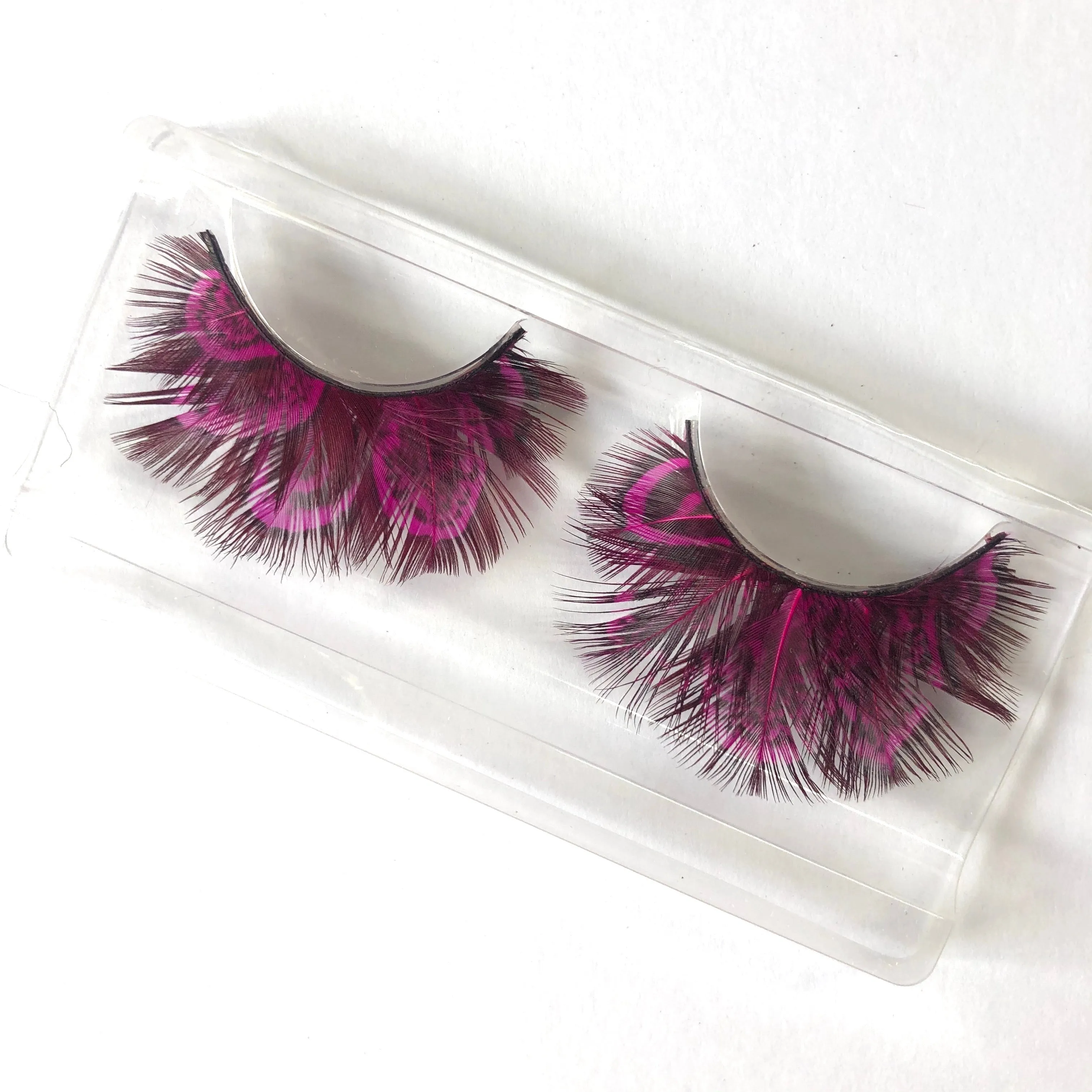 Almond Pheasant Feather Eyelashes - Hot Pink