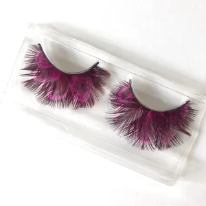 Almond Pheasant Feather Eyelashes - Hot Pink
