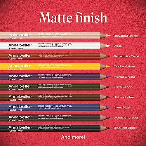 Annabelle Vegan Kohl Eyeliner, Matte Finish, 132 Midnight Blue, Intense Colour Payoff, Long-Lasting, Cruelty-Free, Paraben-Free, Silicone-Free, Fragrance-Free, Hypoallergenic, 1.14 g