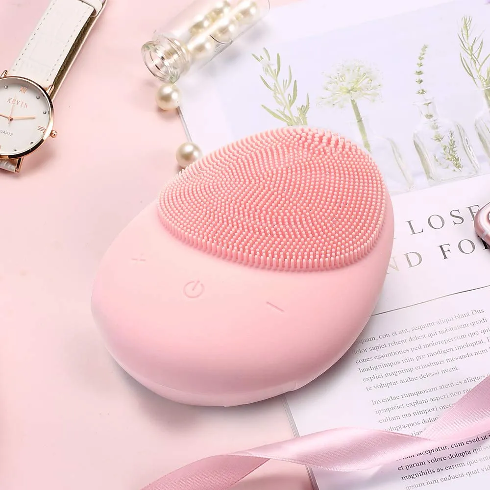 Aurora YM Silicone Face Cleansing Brush, Electric Sonic Facial Face Scrubber, Silicone Waterproof Safe Use Anti-Aging Facial Massager, Deep Cleaning for All Skins Pink