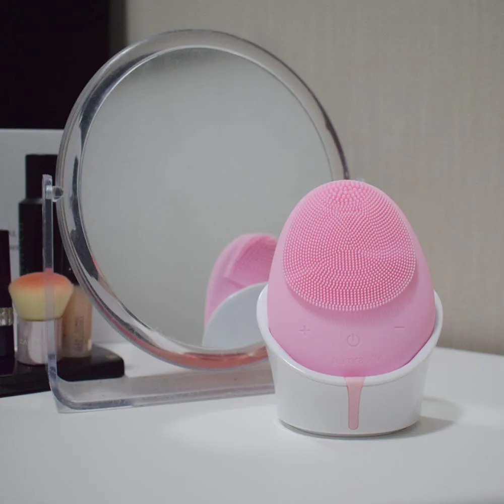 Aurora YM Silicone Face Cleansing Brush, Electric Sonic Facial Face Scrubber, Silicone Waterproof Safe Use Anti-Aging Facial Massager, Deep Cleaning for All Skins Pink