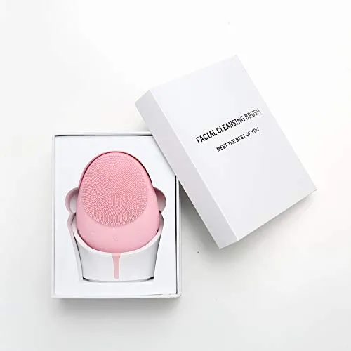 Aurora YM Silicone Face Cleansing Brush, Electric Sonic Facial Face Scrubber, Silicone Waterproof Safe Use Anti-Aging Facial Massager, Deep Cleaning for All Skins Pink