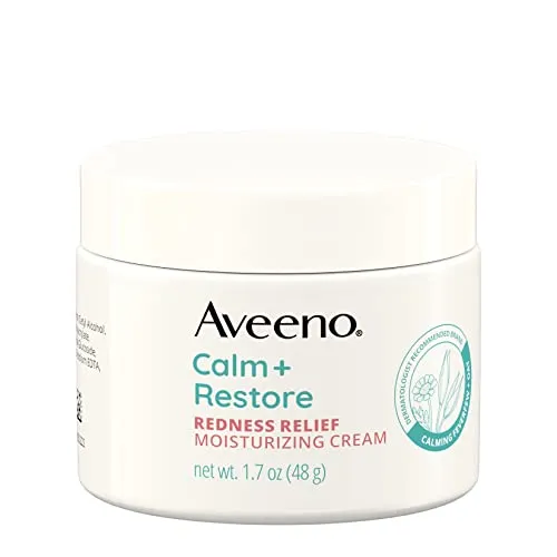 Aveeno Calm   Restore Facial Cream for Redness Relief, Soothing Face Moisturizer for Sensitive Skin, Hypoallergenic Formula, Fragrance-Free, 1.7 OZ