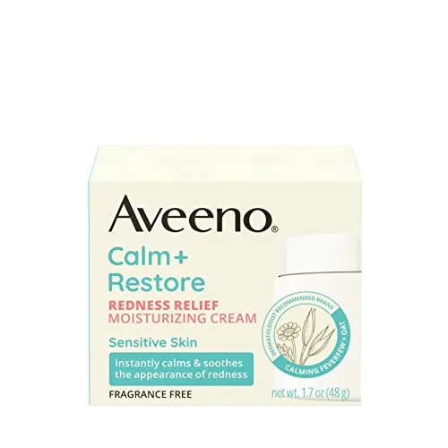 Aveeno Calm   Restore Facial Cream for Redness Relief, Soothing Face Moisturizer for Sensitive Skin, Hypoallergenic Formula, Fragrance-Free, 1.7 OZ