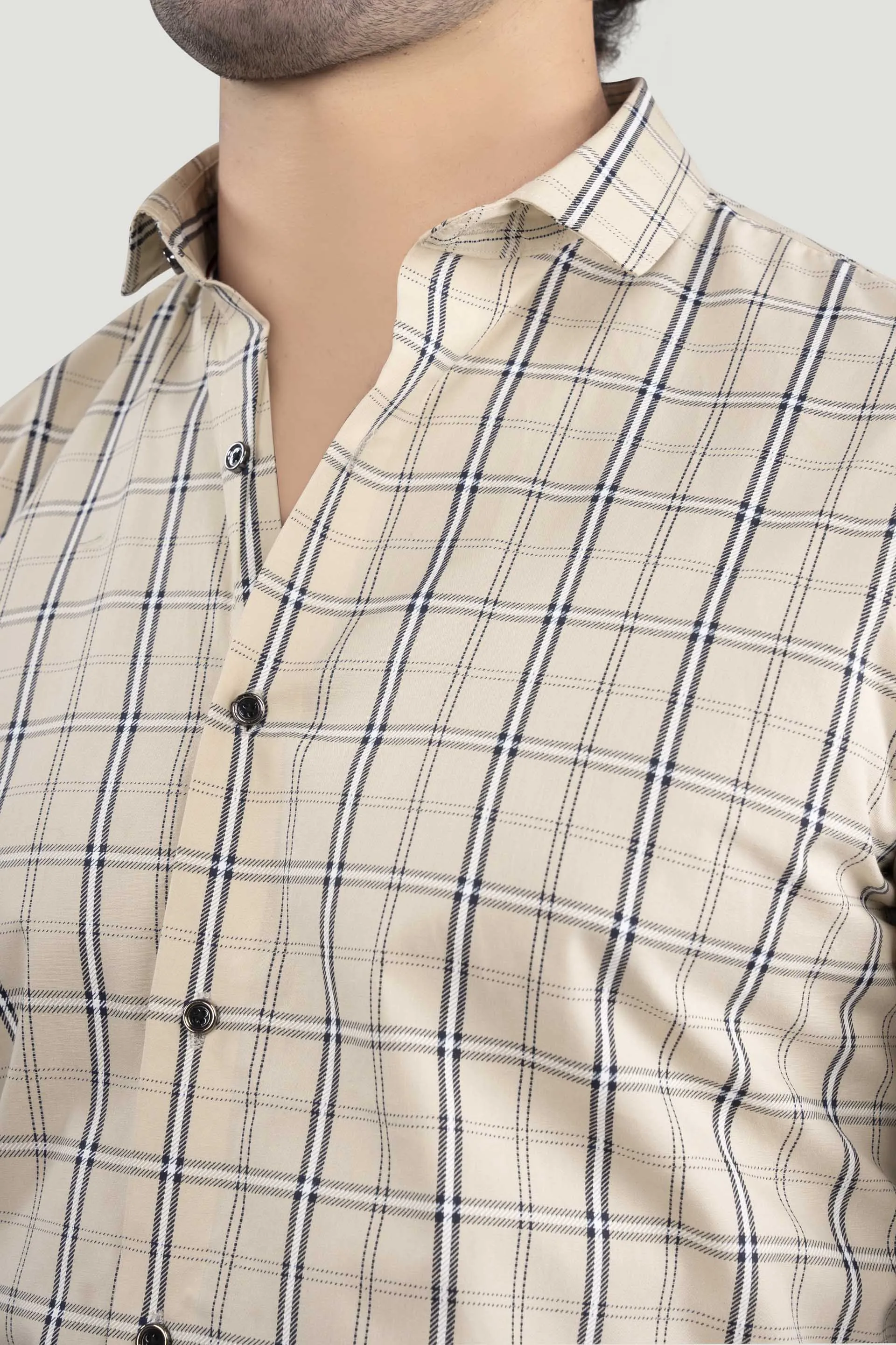 Avram Cream Cotton Check Shirt