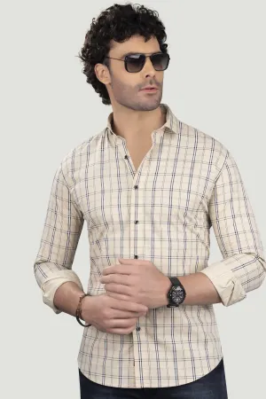 Avram Cream Cotton Check Shirt