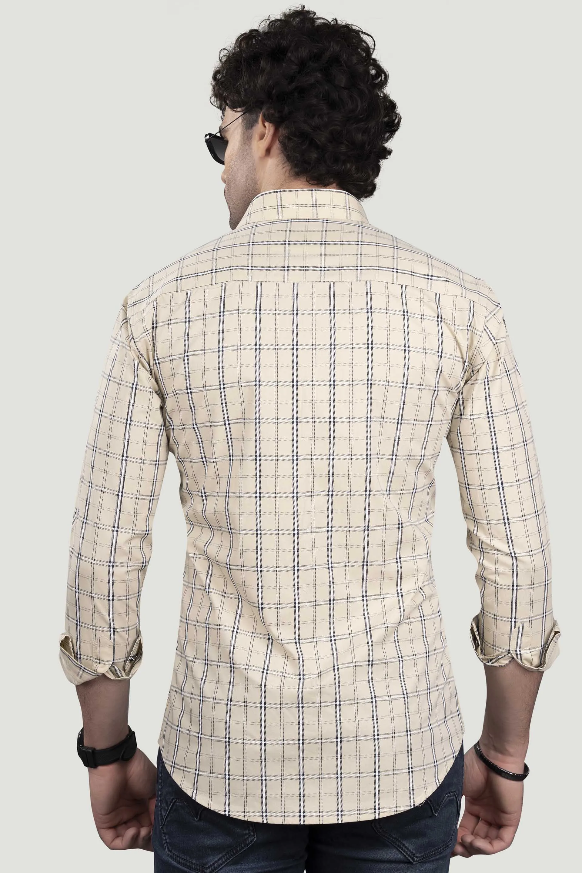 Avram Cream Cotton Check Shirt