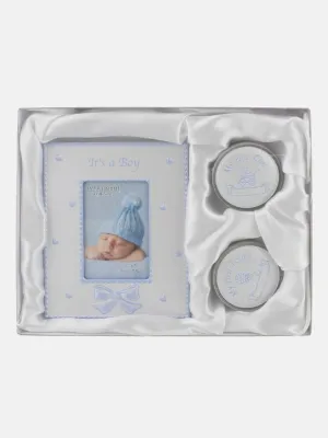 Baby Boy Little Joys Gift Set - 2" X 3" Frame / 1st Tooth /1st Curl Boxes - Baby Blue