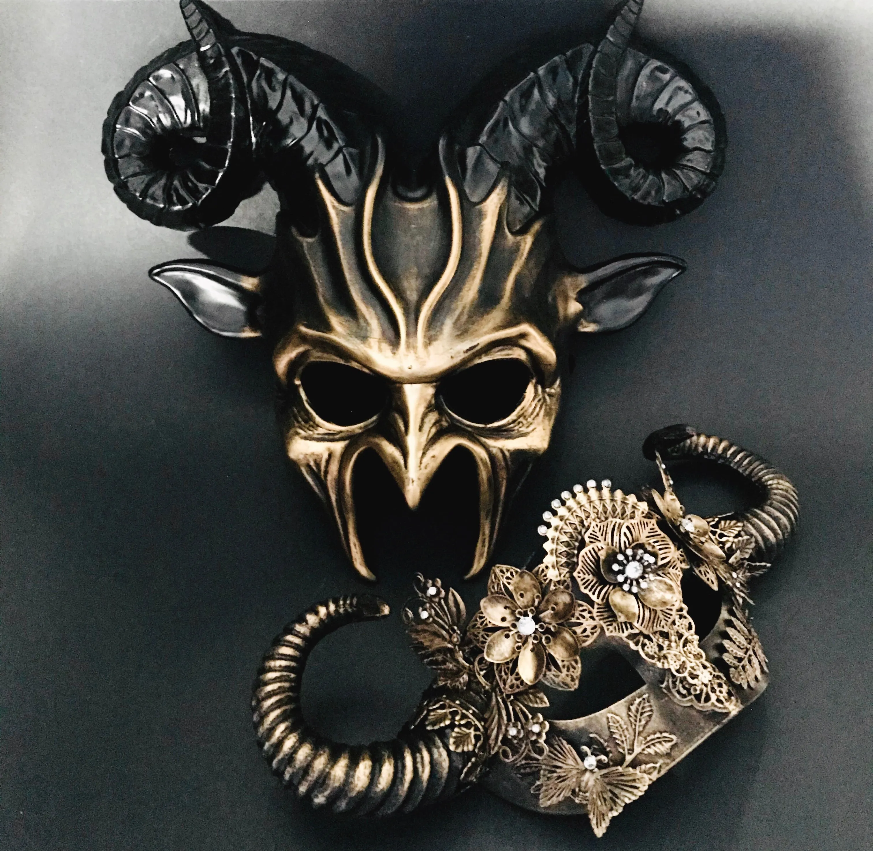Baphomet & Floral Elegance Couples Masquerade Masks