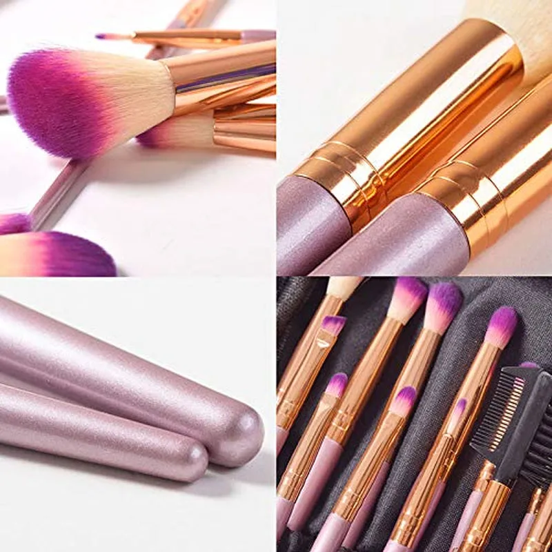 Beauty Makeup Brush Set Professional Women Travel Cosmetic Kit Purple Pink