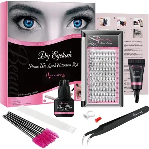 Beauty7 Matsuek Eyelash Extension Set Self Use Complete Kit C Curl Volume Lash Mixed Length No Stimulation Glue Cream Remover Quick Dry Eyelash Extension Tweezer Beginner Japanese Instruction Manual Included Easy to Do at Home