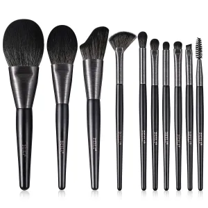BEILI 10Pcs Make Up Brush Set With Gift Bag Wood-Retro-Black  MC10