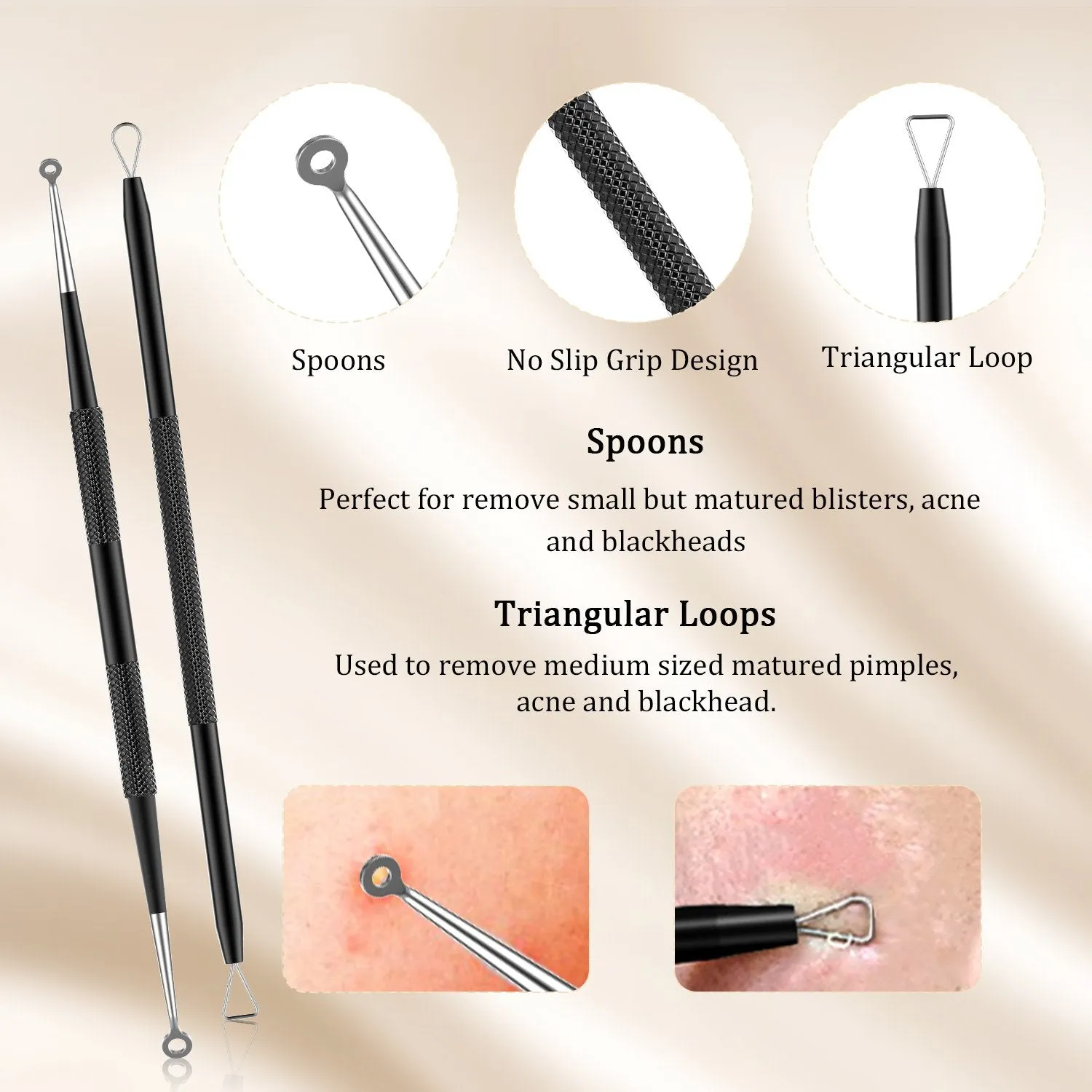 BESTOPE Blackhead Remover Pimple Popper Tool Kit Acne Comedone Zit Blackhead Extractor Tool for Nose Face, Blemish Whitehead Extraction Popping,Stainless Steel with Metal Case(Black) Black