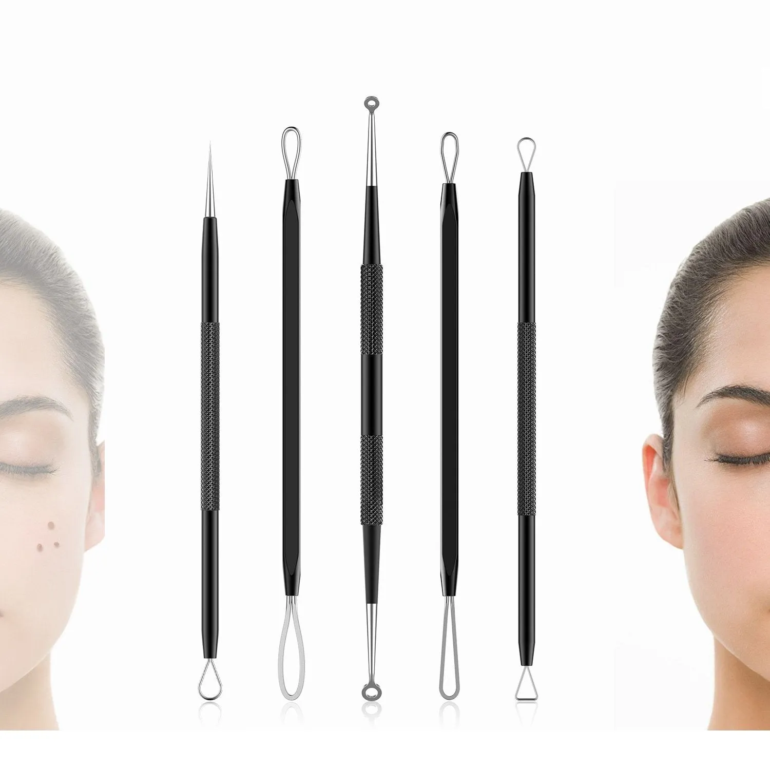 BESTOPE Blackhead Remover Pimple Popper Tool Kit Acne Comedone Zit Blackhead Extractor Tool for Nose Face, Blemish Whitehead Extraction Popping,Stainless Steel with Metal Case(Black) Black