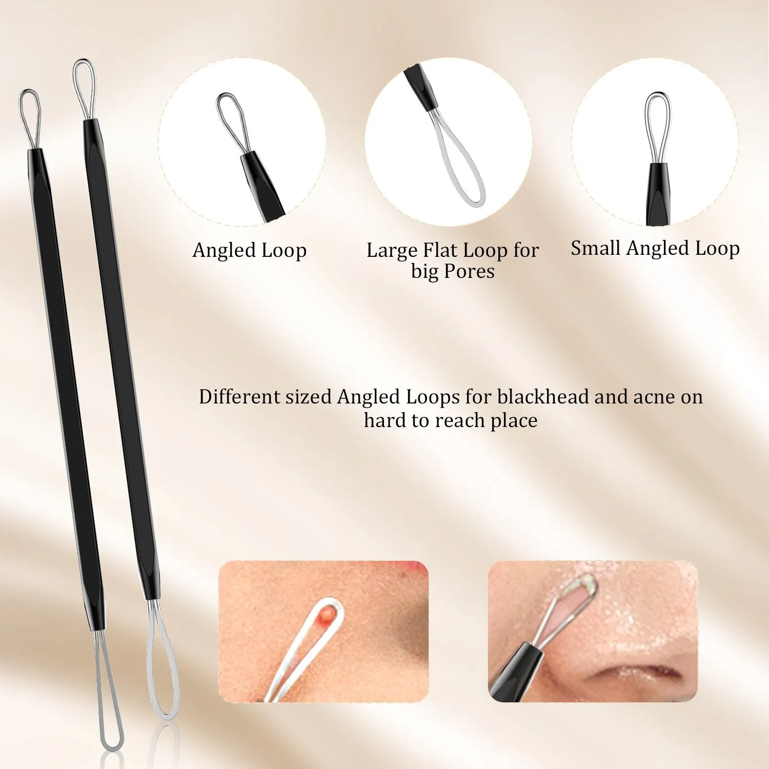 BESTOPE Blackhead Remover Pimple Popper Tool Kit Acne Comedone Zit Blackhead Extractor Tool for Nose Face, Blemish Whitehead Extraction Popping,Stainless Steel with Metal Case(Black) Black