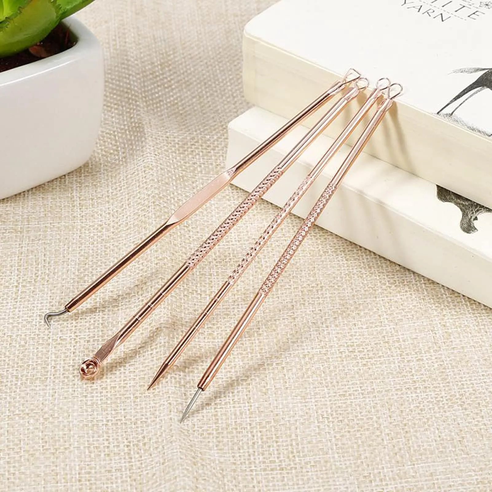 Blackhead Remover Tool Kit,4 Pieces Comedone Extractor Tool Blemish Whitehead Removal Acne Needle Pimple Spot Popper Stainless Steel (Gold) Gold