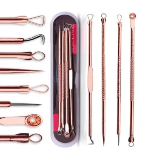 Blackhead Remover Tool Kit,4 Pieces Comedone Extractor Tool Blemish Whitehead Removal Acne Needle Pimple Spot Popper Stainless Steel (Gold) Gold