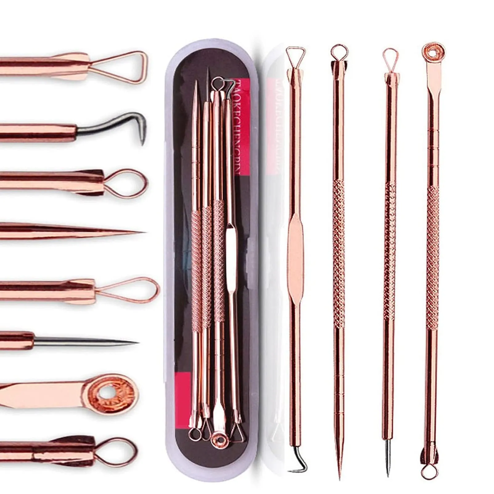 Blackhead Remover Tool Kit,4 Pieces Comedone Extractor Tool Blemish Whitehead Removal Acne Needle Pimple Spot Popper Stainless Steel (Gold) Gold