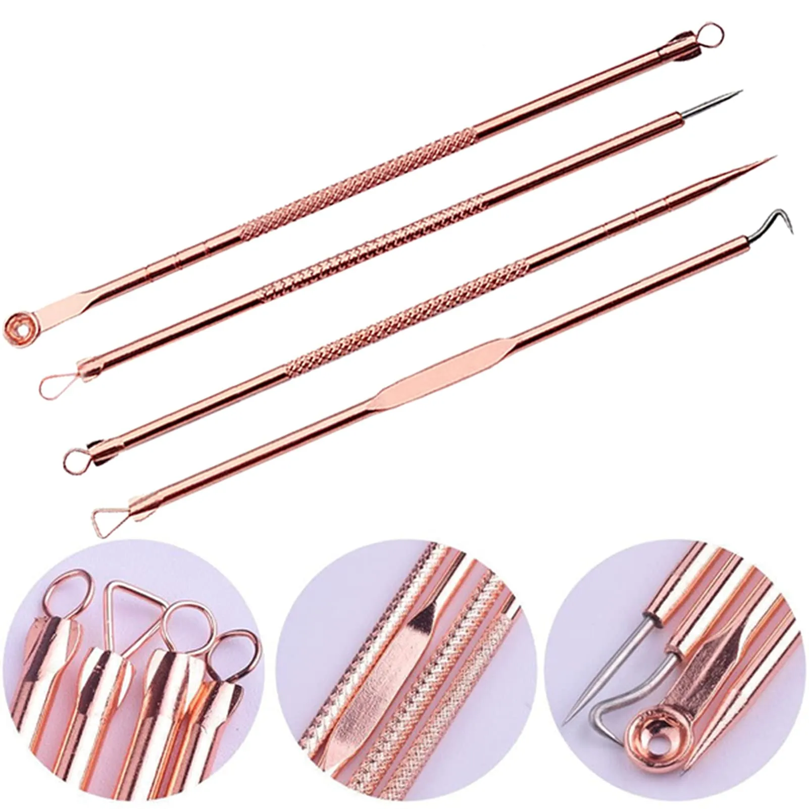 Blackhead Remover Tool Kit,4 Pieces Comedone Extractor Tool Blemish Whitehead Removal Acne Needle Pimple Spot Popper Stainless Steel (Gold) Gold