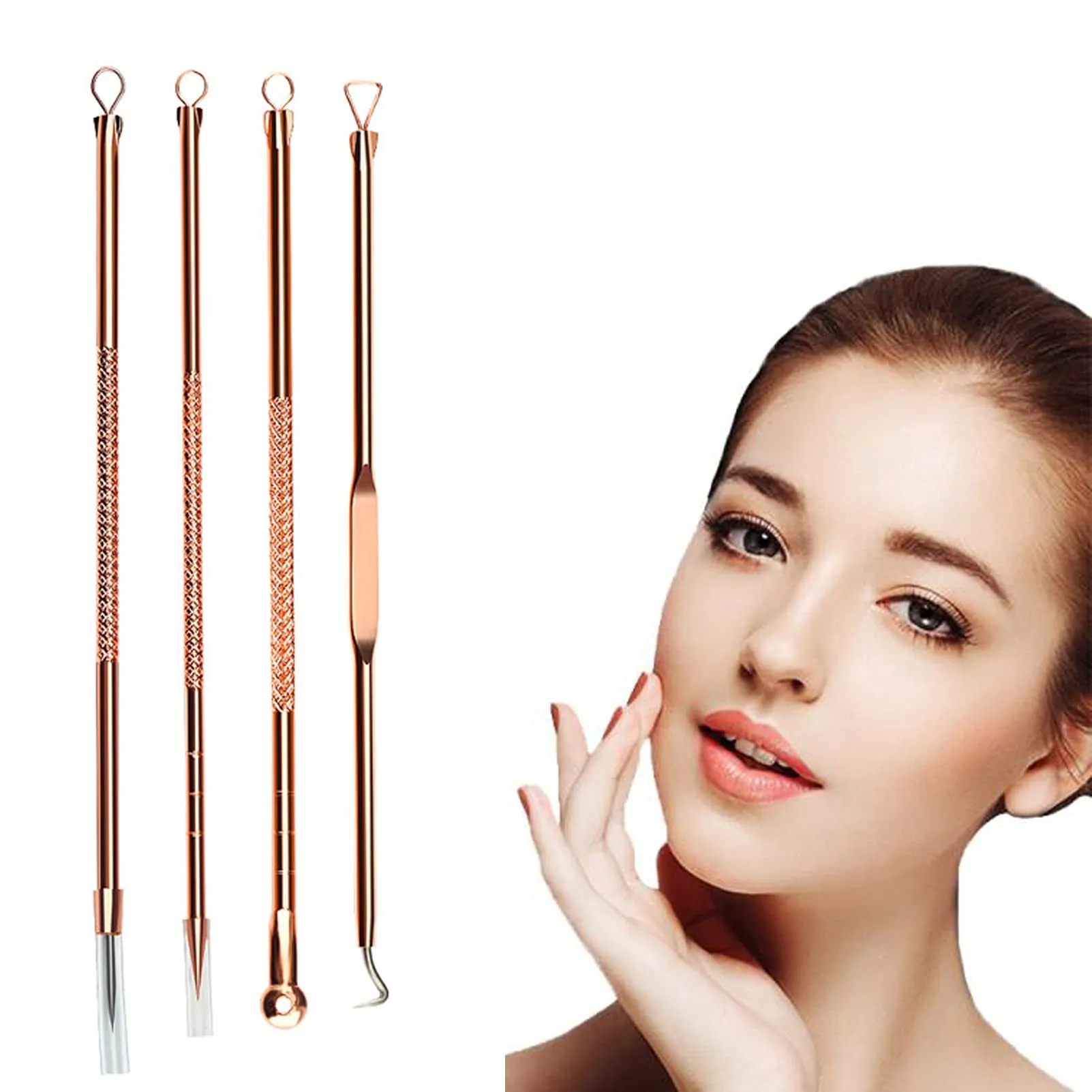 Blackhead Remover Tool Kit,4 Pieces Comedone Extractor Tool Blemish Whitehead Removal Acne Needle Pimple Spot Popper Stainless Steel (Gold) Gold