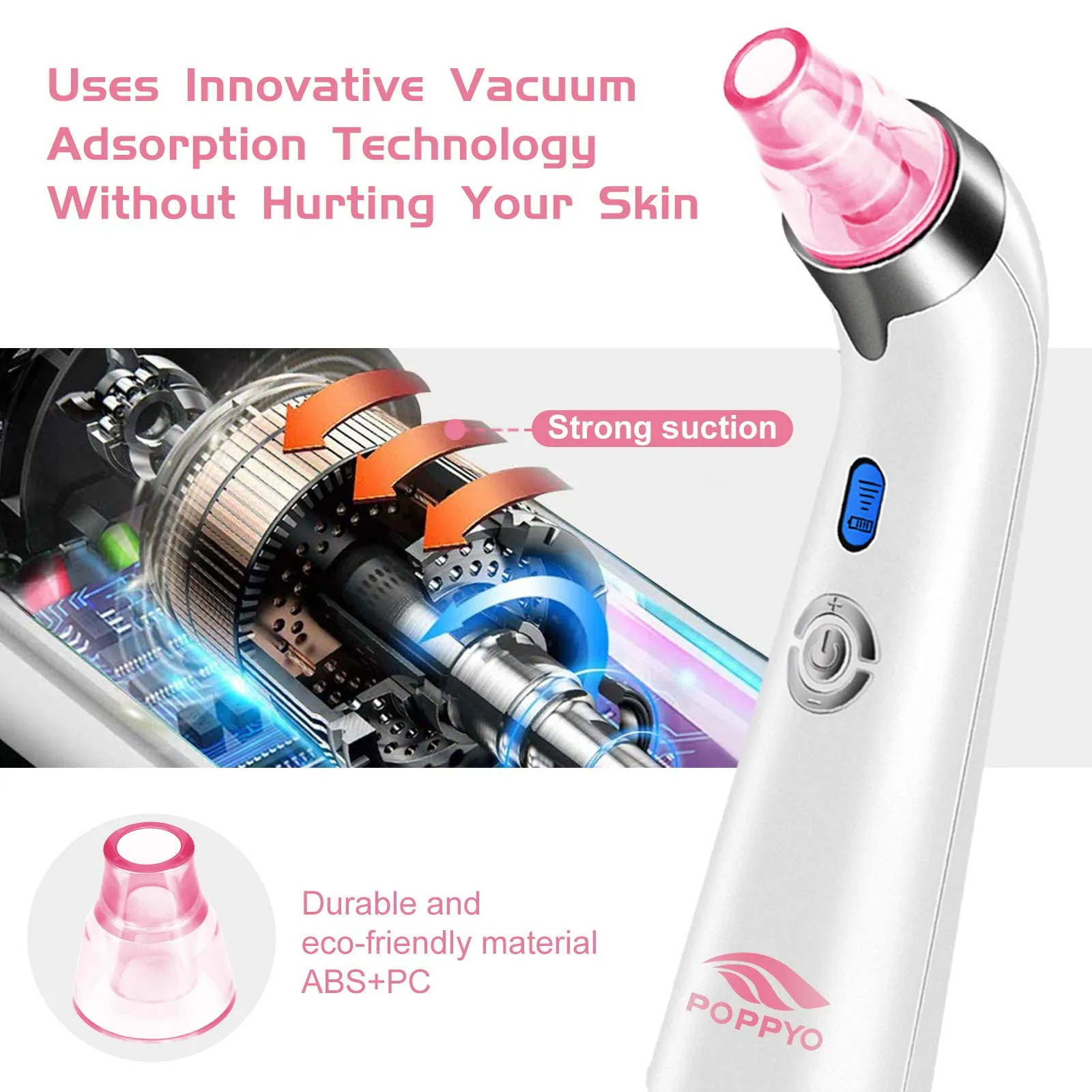 Blackhead Remover Vacuum, POPPYO Blackhead Pore Vacuum, Electric Facial Blackhead & Blemish Removers Cleaner, Blackhead Vacuum for Women（Pink) Pink