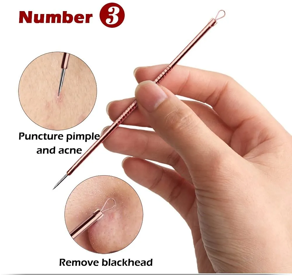 Blackhead Remover/Pimple Comedone Extractor | Pointed Silver Tip/Squeezing Loop - Rose Gold
