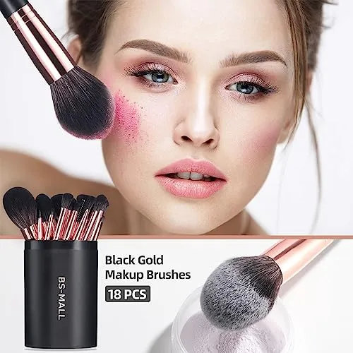 BS-MALL Makeup Brush Set 18 Pcs Premium Synthetic Foundation Powder Concealers Eye shadows Blush Makeup Brushes with black case (C-Rose)