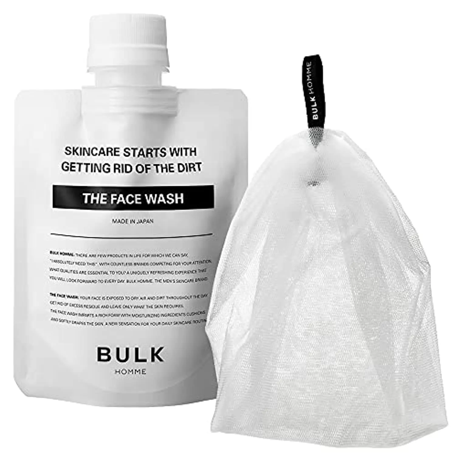 BULK HOMME - THE FACE WASH & THE BUBBLE NET | Men’s Skincare Kit | Hydrating Foaming Face Wash with Bentonite Clay Minerals & Bubble Foam Net For A Rich Lather | Facial Care For All Skin Types
