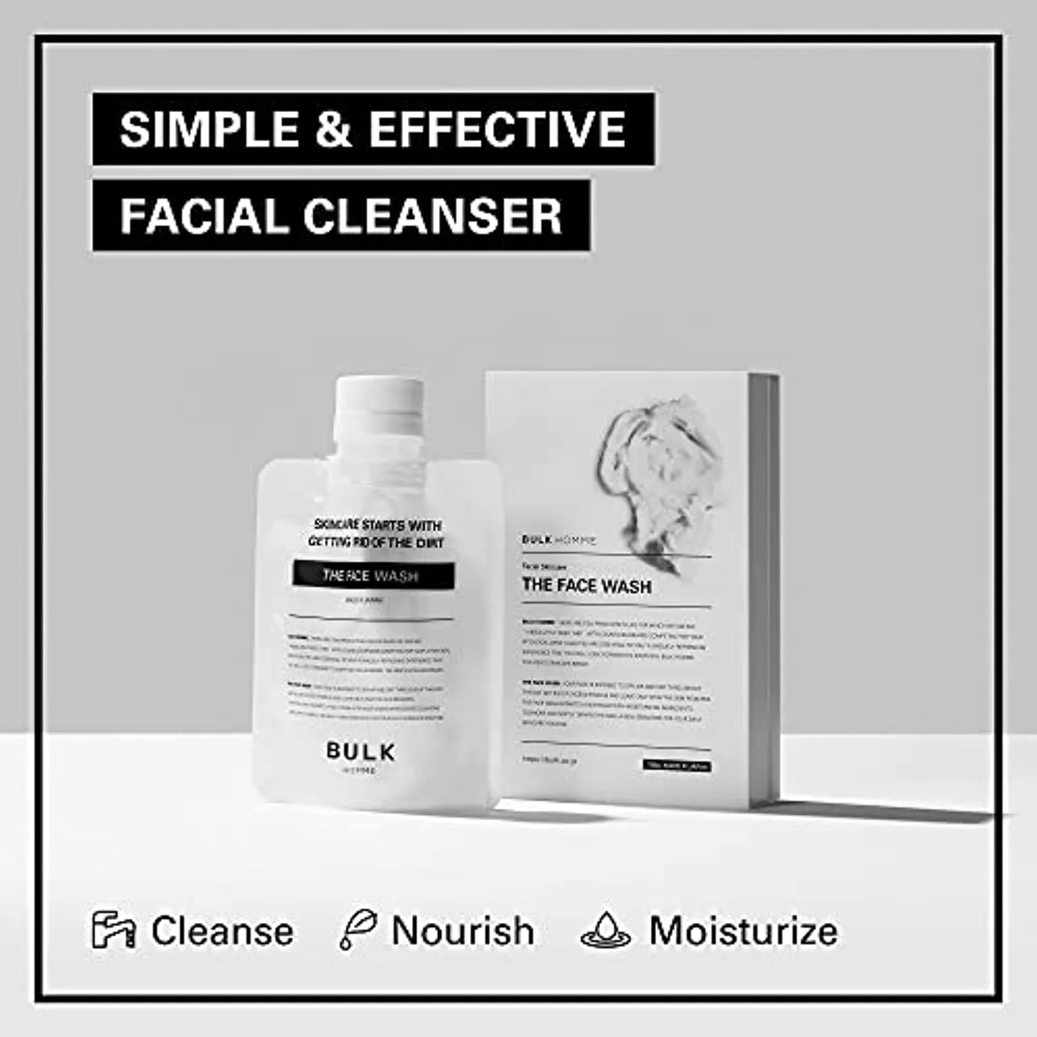 BULK HOMME - THE FACE WASH & THE BUBBLE NET | Men’s Skincare Kit | Hydrating Foaming Face Wash with Bentonite Clay Minerals & Bubble Foam Net For A Rich Lather | Facial Care For All Skin Types