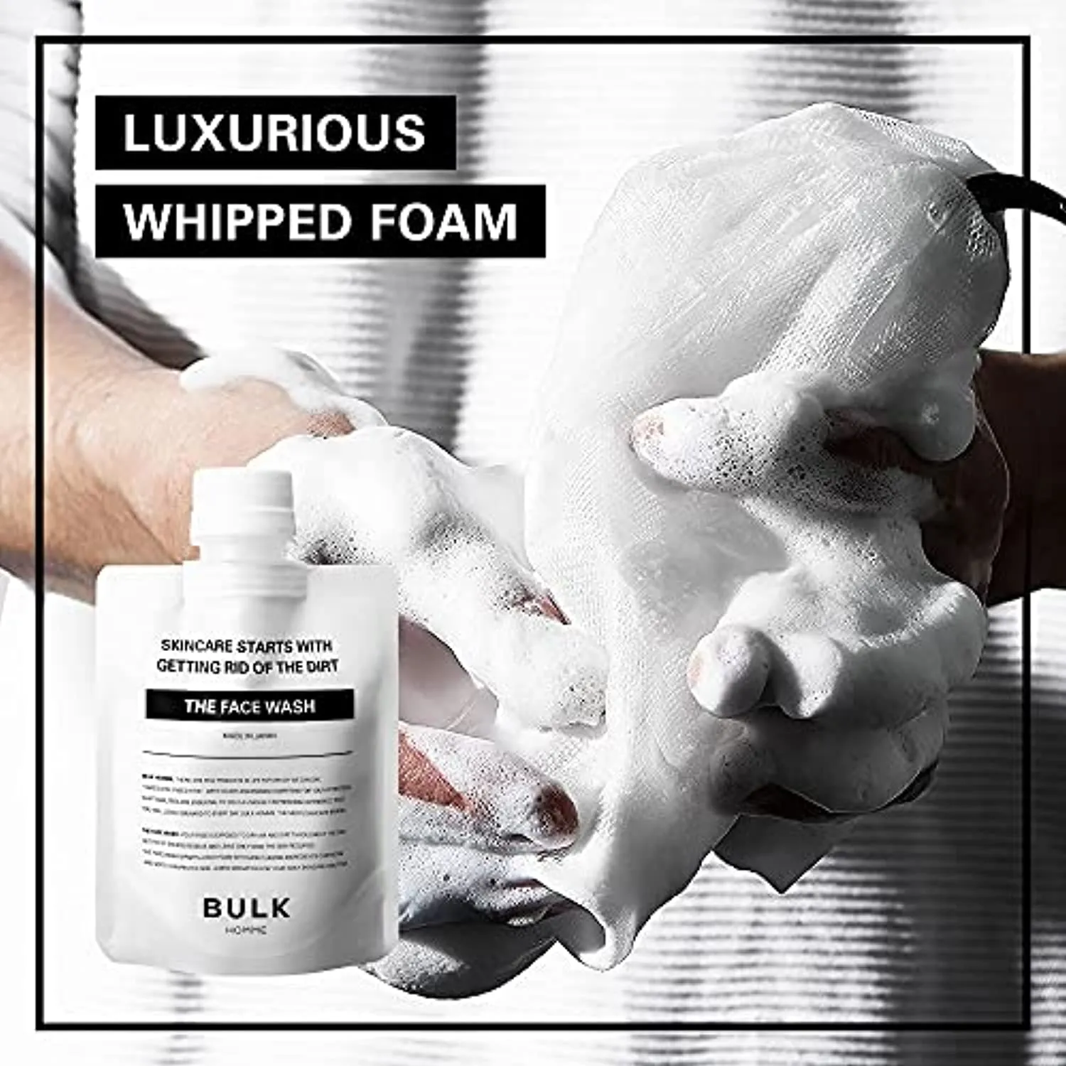 BULK HOMME - THE FACE WASH & THE BUBBLE NET | Men’s Skincare Kit | Hydrating Foaming Face Wash with Bentonite Clay Minerals & Bubble Foam Net For A Rich Lather | Facial Care For All Skin Types