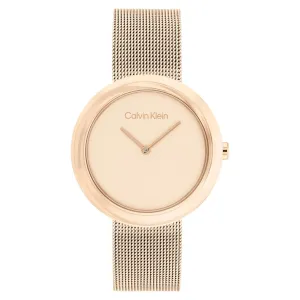 Calvin Klein Twisted Bezel Carnation Gold Mesh Women's Watch - 25200013
