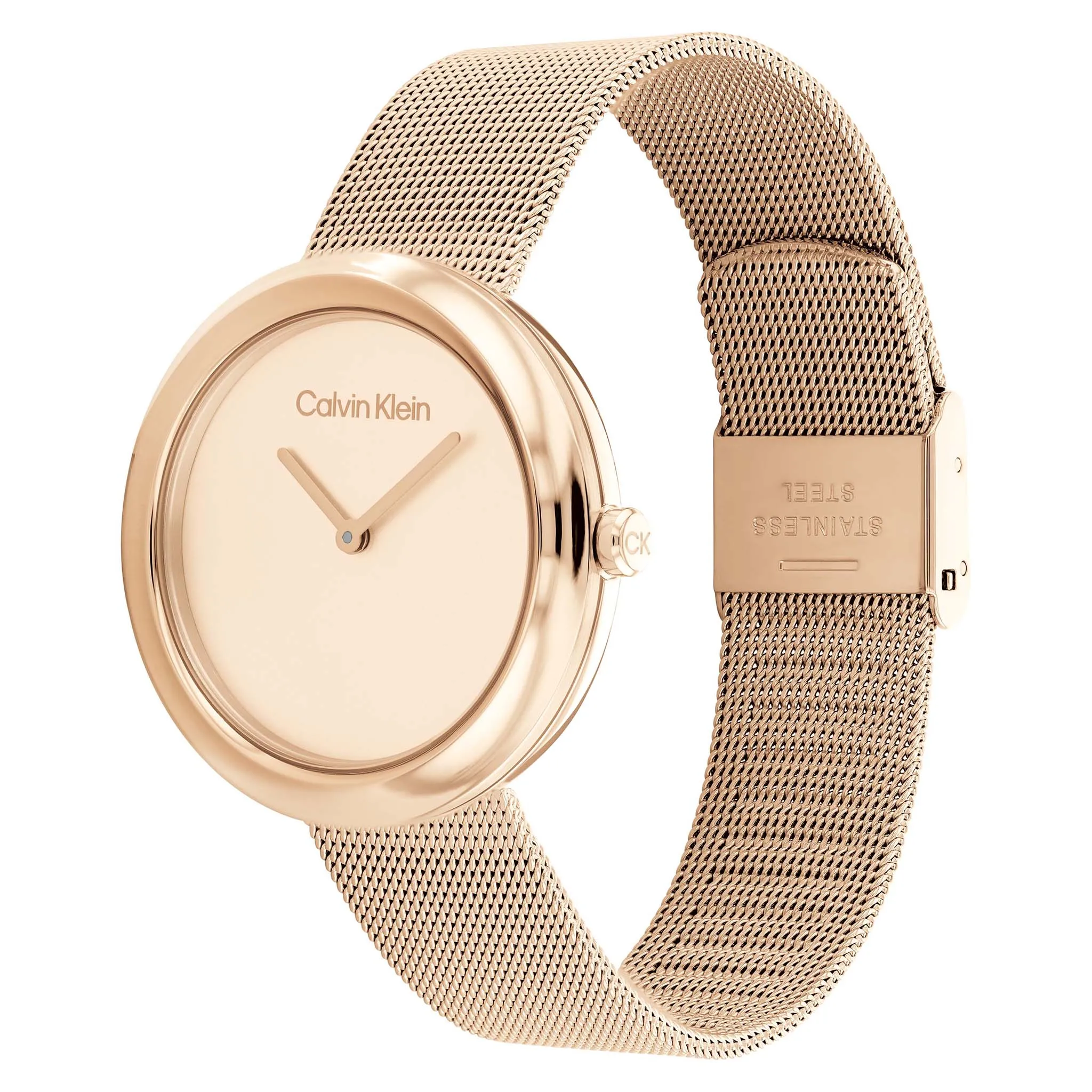 Calvin Klein Twisted Bezel Carnation Gold Mesh Women's Watch - 25200013
