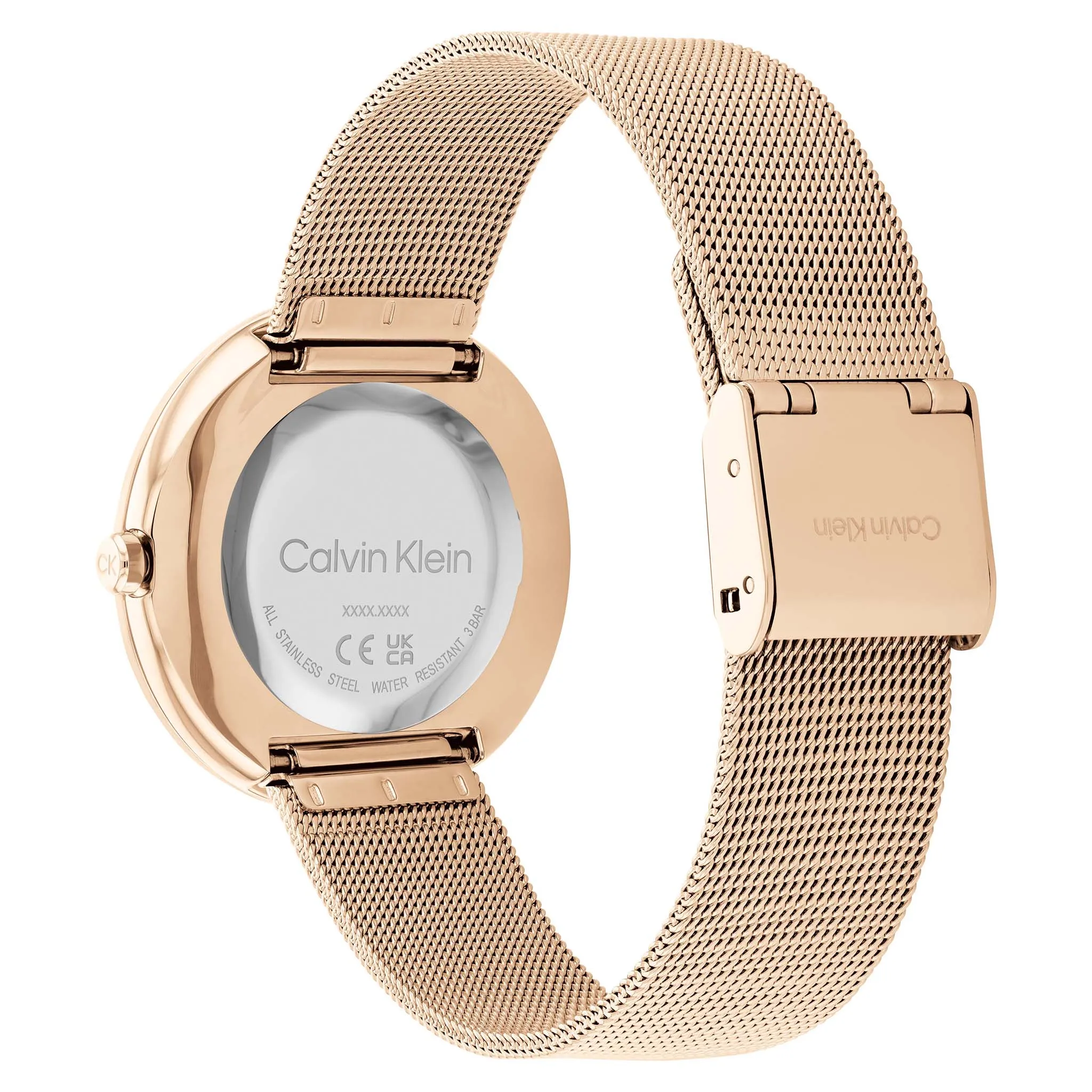Calvin Klein Twisted Bezel Carnation Gold Mesh Women's Watch - 25200013