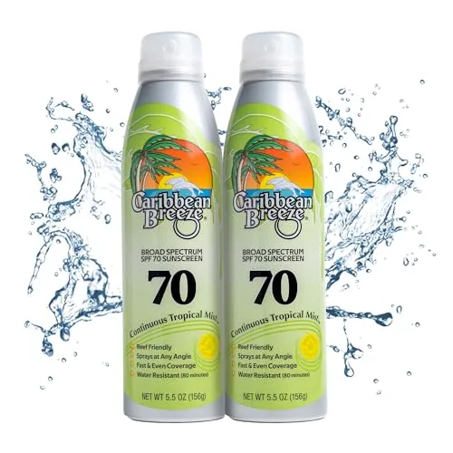 Caribbean Breeze Continuous Tropical Mist SPF 30 Sunscreen Spray, Reef Safe Sunscreen Spray, Up to 80 Minutes Water Resistant Spray, 5.5 Ounces