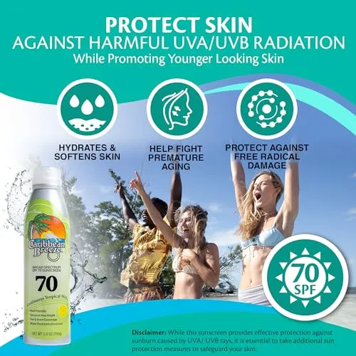 Caribbean Breeze Continuous Tropical Mist SPF 30 Sunscreen Spray, Reef Safe Sunscreen Spray, Up to 80 Minutes Water Resistant Spray, 5.5 Ounces