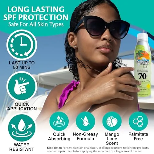 Caribbean Breeze Continuous Tropical Mist SPF 30 Sunscreen Spray, Reef Safe Sunscreen Spray, Up to 80 Minutes Water Resistant Spray, 5.5 Ounces