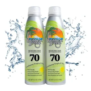 Caribbean Breeze Continuous Tropical Mist SPF 30 Sunscreen Spray, Reef Safe Sunscreen Spray, Up to 80 Minutes Water Resistant Spray, 5.5 Ounces