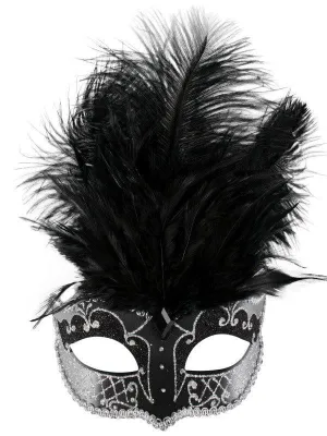 Carmela Black and Silver with Feathers Eye Mask