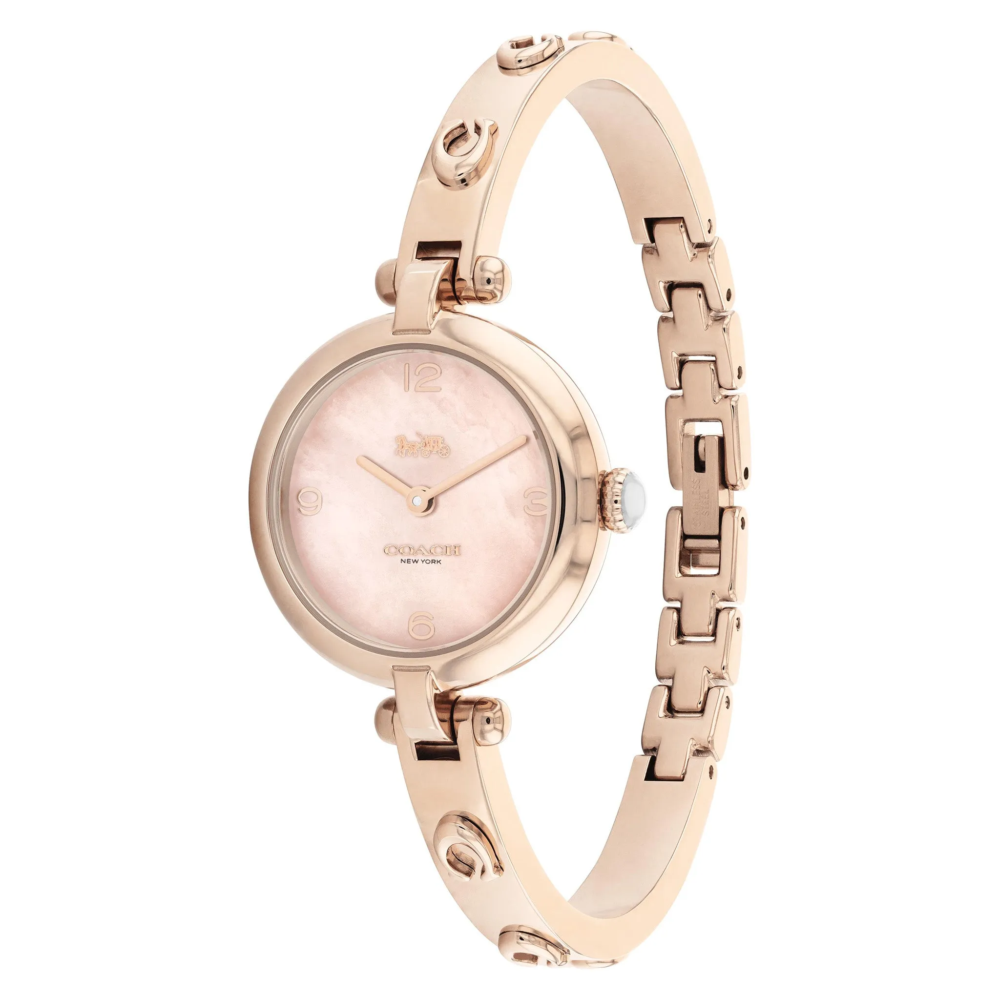Coach Cary Carnation Gold Stainless Steel Bangle Rose Gold Mother of Pearl Dial Women's Watch - 14504007