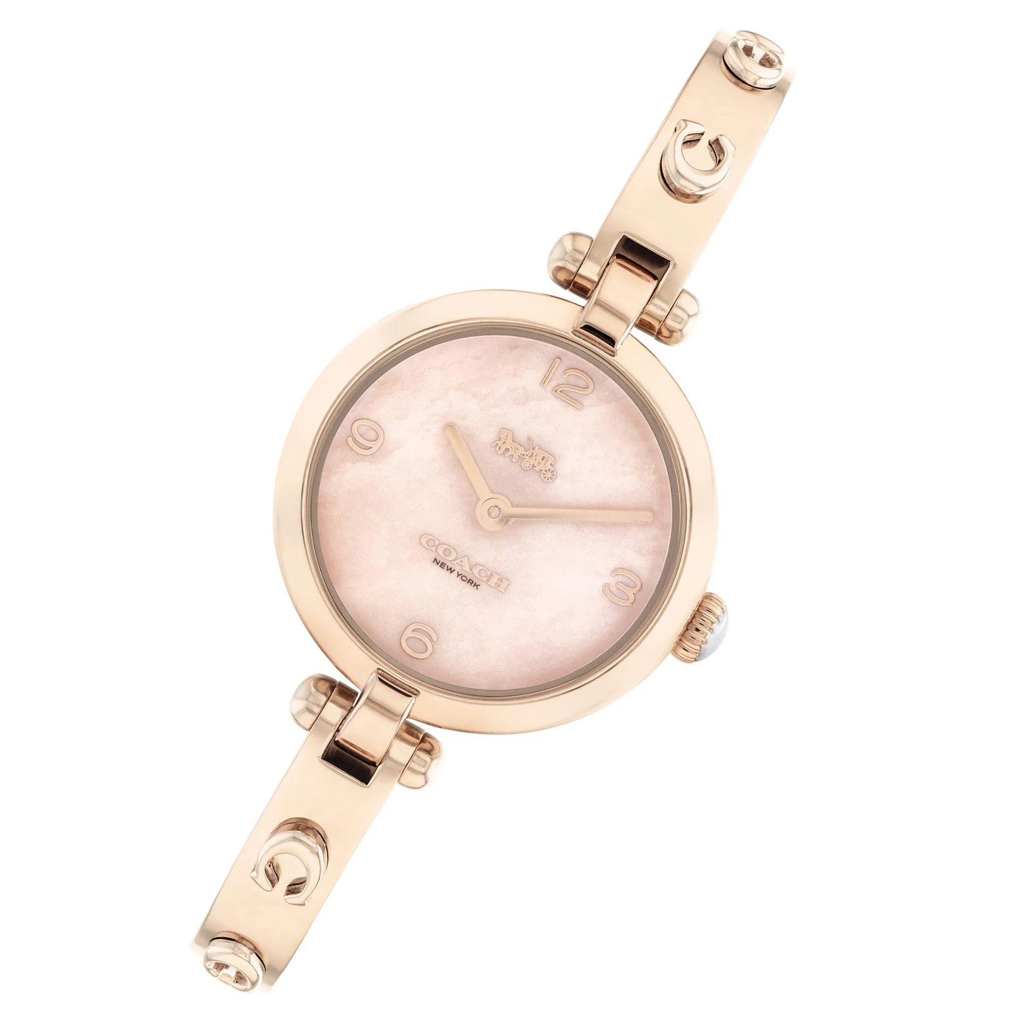 Coach Cary Carnation Gold Stainless Steel Bangle Rose Gold Mother of Pearl Dial Women's Watch - 14504007