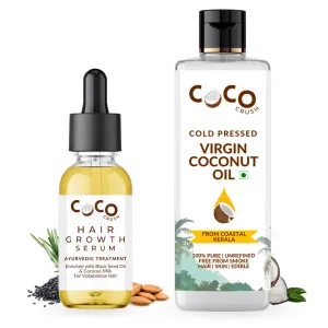 Coco Crush Pack of Virgin Coconut Oil & Hair Growth Serum with Rosemary Oil, Pack of 2 - 215ml (200ml 15ml)