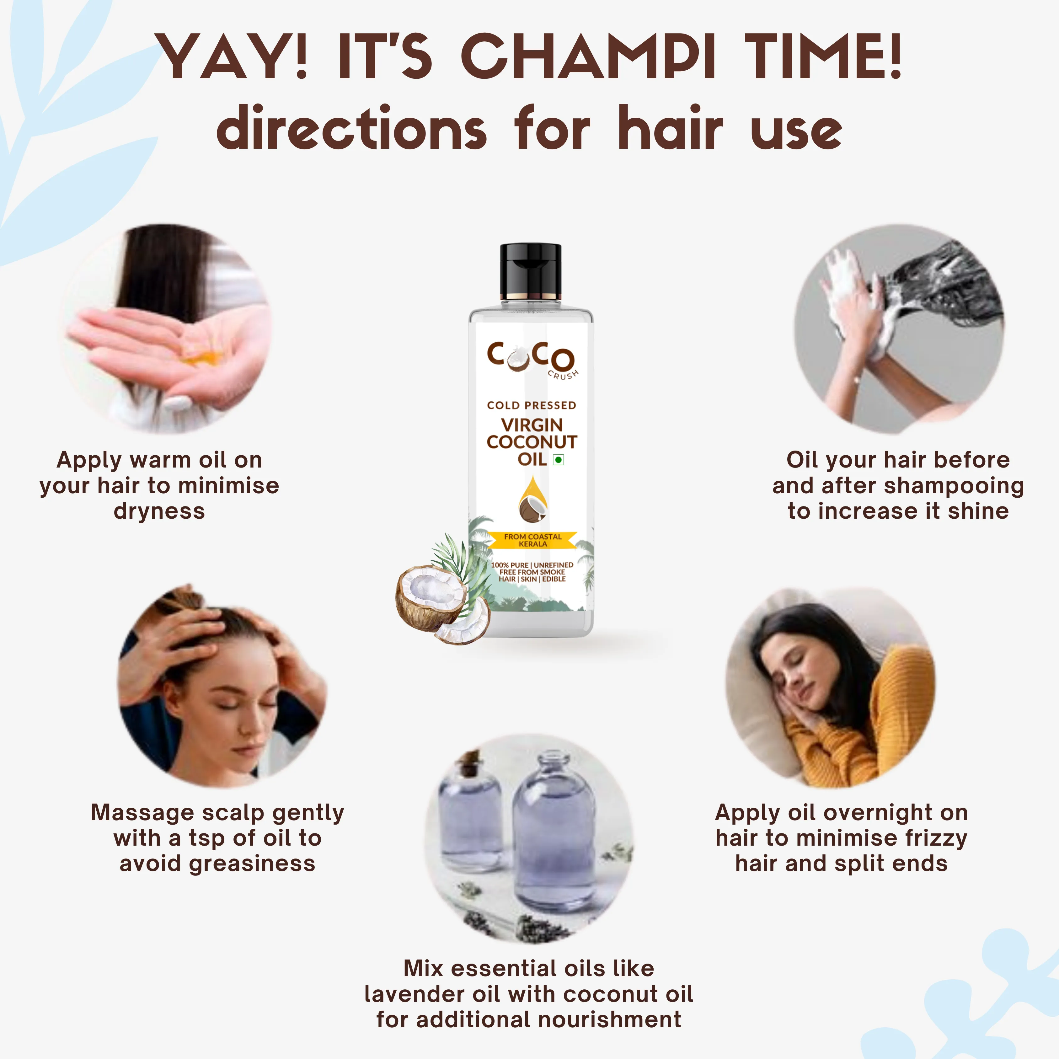 Coco Crush Pack of Virgin Coconut Oil & Hair Growth Serum with Rosemary Oil, Pack of 2 - 215ml (200ml 15ml)