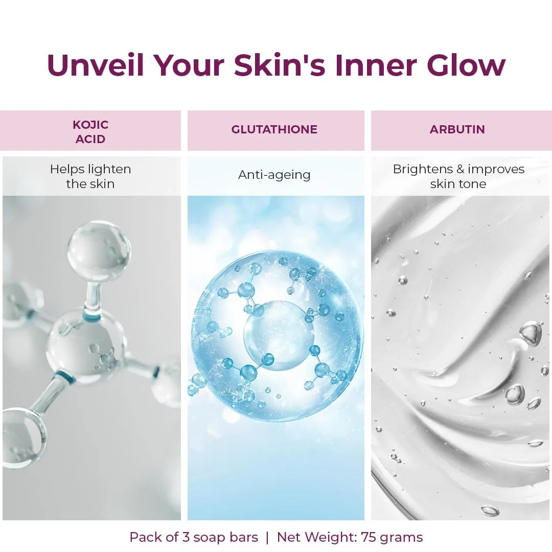 Combo: Kozicare Skin Lightening Soap Set with Acrylic Holder | Infused with Kojic Acid, Vitamins & Glutathione | 80.75g each