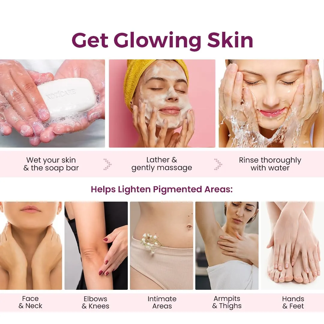 Combo: Kozicare Skin Lightening Soap Set with Acrylic Holder | Infused with Kojic Acid, Vitamins & Glutathione | 80.75g each